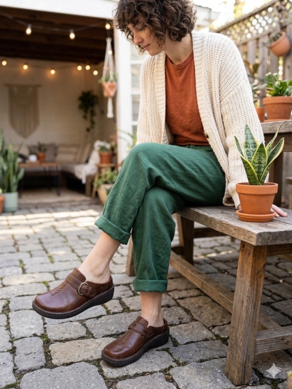 Earth Spirit Brown Leather Buckle Mule Clogs Size 9